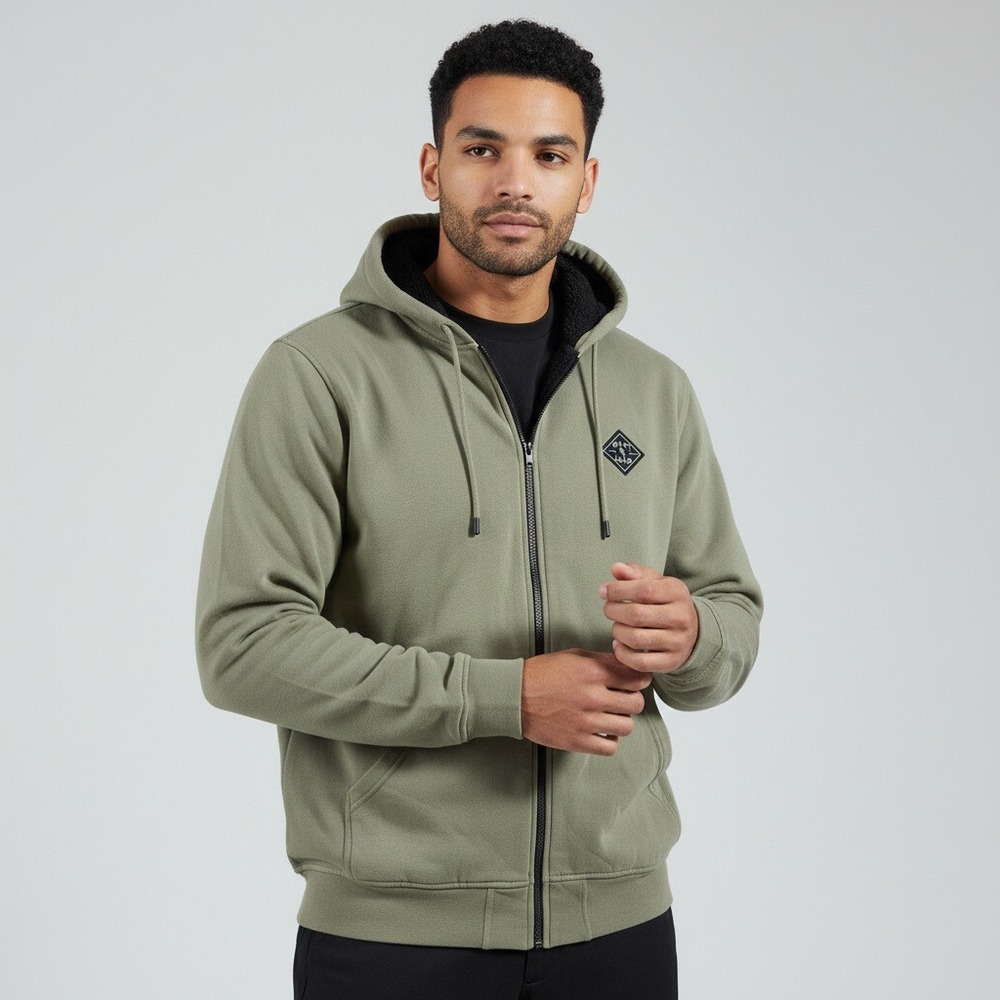 Salty Crew Zip Up Hoodie XXL Sage Green Sherpa Lined Sink Swim Patch Sweatshirt